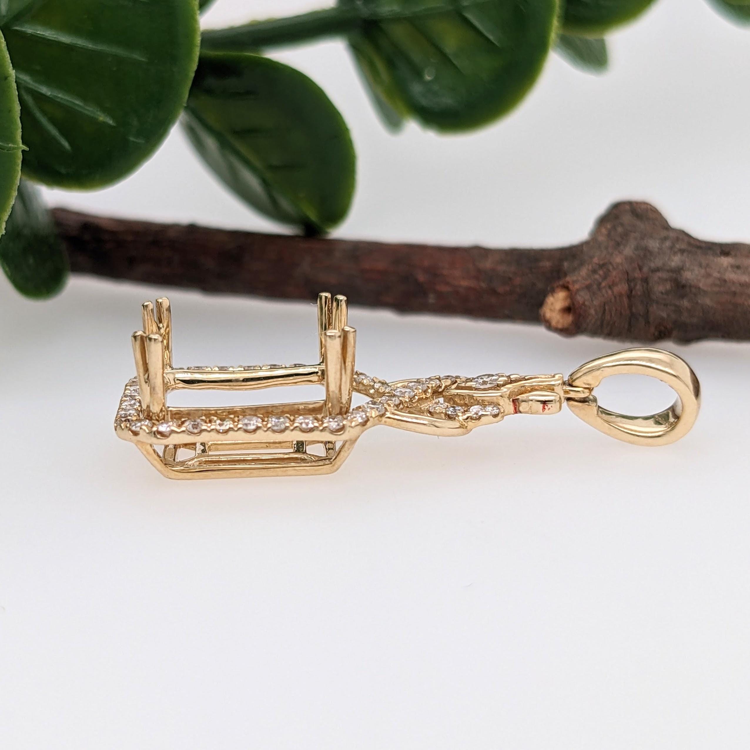 Pendants-Charming Art Deco Pendant Setting W Natural Diamond Accents in 14K Solid Gold | Emerald Cut 9x7 10x8 11x9 14x12 | Customizable - NNJGemstones