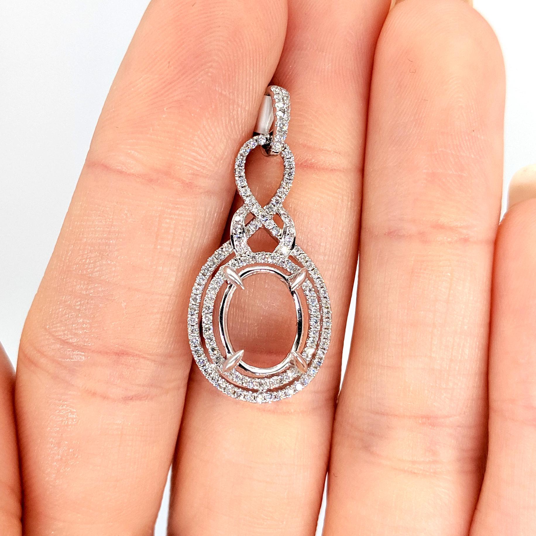 Pendants-Double Diamond Pave Halo Pendant Setting in 14K Solid Gold | Oval Shape 12x10 13x11 14x12 | Art Deco | Statement Necklace | Customizable - NNJGemstones