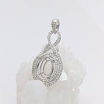 Pendants-Double Diamond Pave Halo Pendant Setting in 14K Solid Gold | Oval Shape 12x10 13x11 14x12 | Art Deco | Statement Necklace | Customizable - NNJGemstones