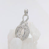 Pendants-Double Diamond Pave Halo Pendant Setting in 14K Solid Gold | Oval Shape 12x10 13x11 14x12 | Art Deco | Statement Necklace | Customizable - NNJGemstones