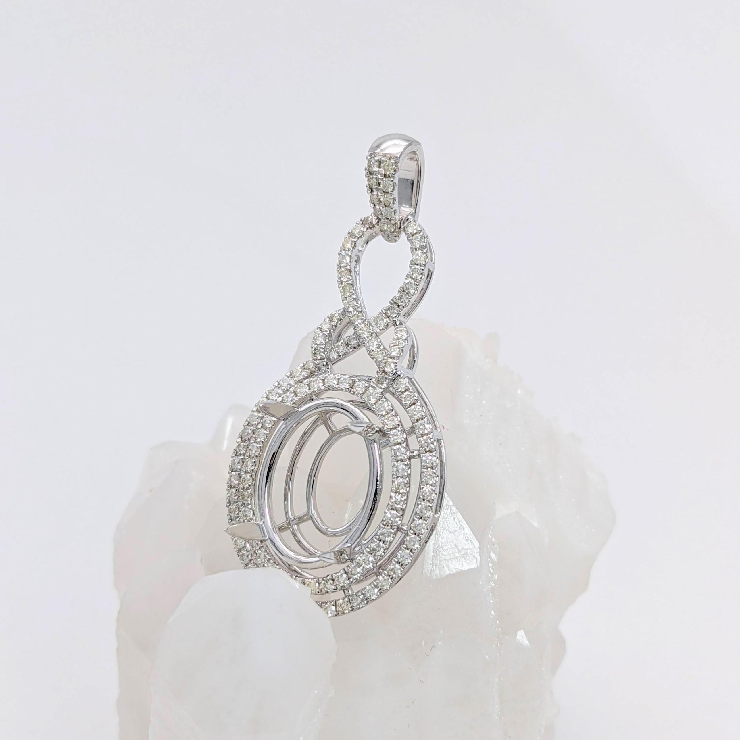 Pendants-Double Diamond Pave Halo Pendant Setting in 14K Solid Gold | Oval Shape 12x10 13x11 14x12 | Art Deco | Statement Necklace | Customizable - NNJGemstones