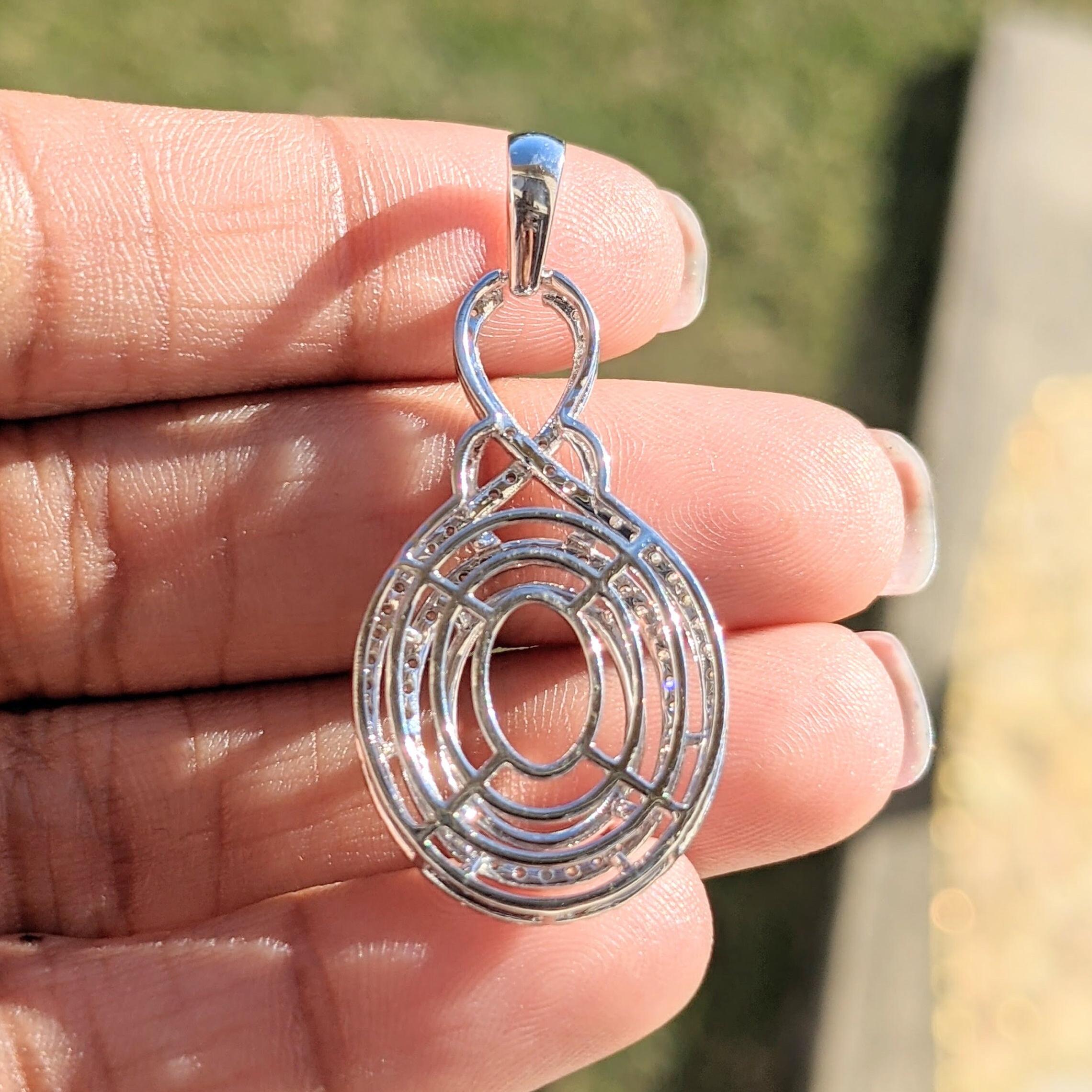 Pendants-Double Diamond Pave Halo Pendant Setting in 14K Solid Gold | Oval Shape 12x10 13x11 14x12 | Art Deco | Statement Necklace | Customizable - NNJGemstones