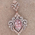 Pendants-Edwardian Filigree Pendant Setting W Diamond Accents in 14K Solid Gold | Oval 7x5 7.5x5.5 8x6 | Ornate Vintage Pendant Design | Customizable - NNJGemstones