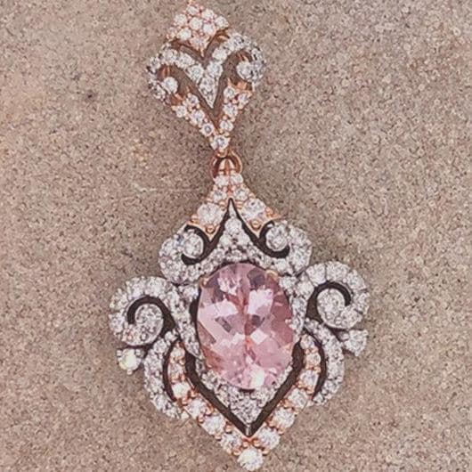 Pendants-Edwardian Filigree Pendant Setting W Diamond Accents in 14K Solid Gold | Oval 7x5 7.5x5.5 8x6 | Ornate Vintage Pendant Design | Customizable - NNJGemstones