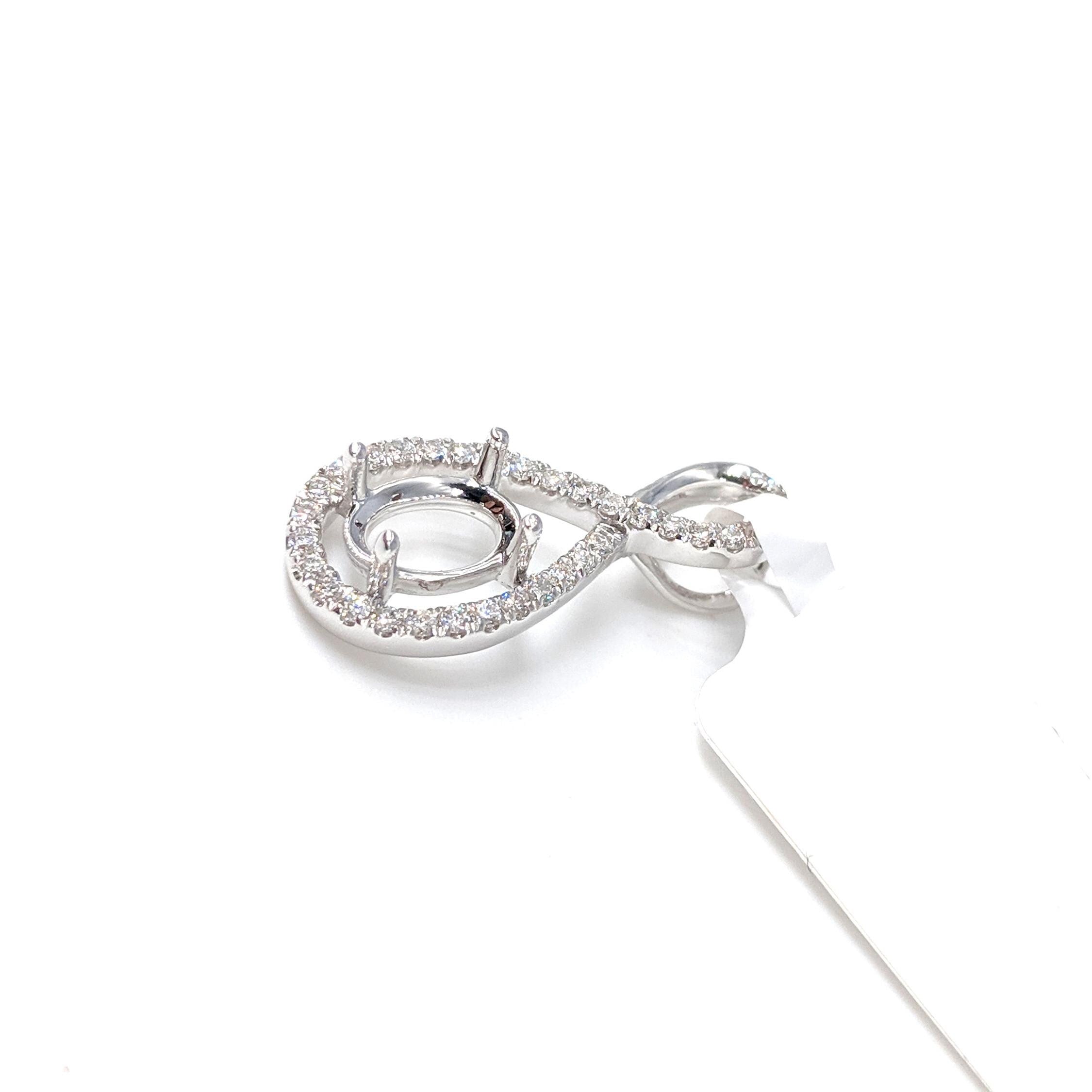 Pendants-Infinity Loop Design Pendant Setting W Natural Diamond Accents in 14K Solid Gold | Oval 7x5 8x6 9x7 12x10 | Gemstone Setting | Customizable - NNJGemstones