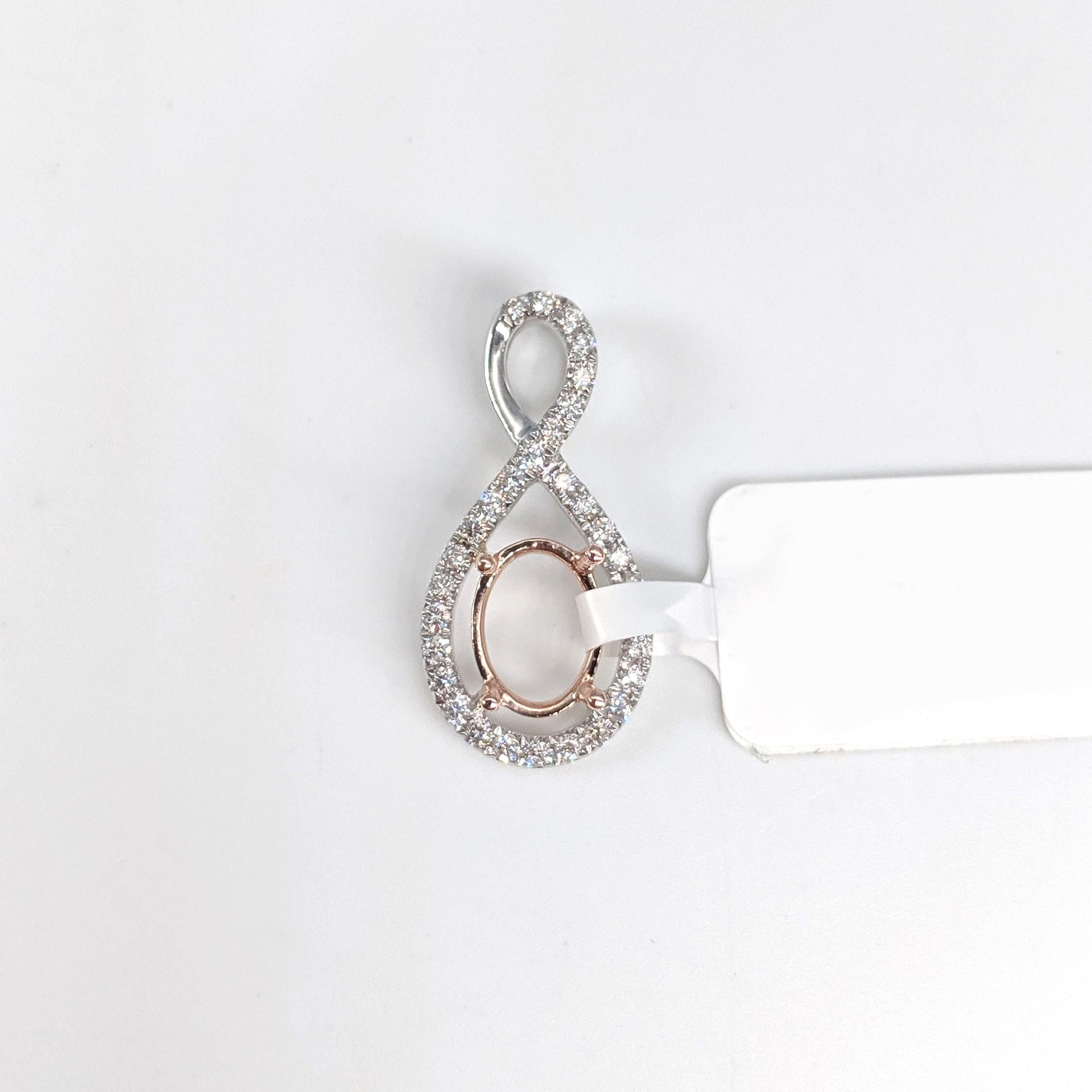Pendants-Infinity Loop Design Pendant Setting W Natural Diamond Accents in 14K Solid Gold | Oval 7x5 8x6 9x7 12x10 | Gemstone Setting | Customizable - NNJGemstones