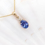 Pendants-Classic Tanzanite Pendant W Natural Diamond Accents in 14K Solid Gold | Oval Shape 7x5mm 8x6mm | December Birthstone | Customizable - NNJGemstones