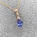 Pendants-Classic Tanzanite Pendant W Natural Diamond Accents in 14K Solid Gold | Oval Shape 7x5mm 8x6mm | December Birthstone | Customizable - NNJGemstones