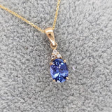 Pendants-Classic Tanzanite Pendant W Natural Diamond Accents in 14K Solid Gold | Oval Shape 7x5mm 8x6mm | December Birthstone | Customizable - NNJGemstones