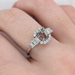 Engagement Rings-Fabulous Art Deco Ring Setting W Baguette and Round Natural Diamond Accents in 14K Solid Gold | Cushion Shape 5x3 6x4 7x5 | Customizable - NNJGemstones