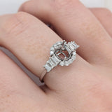 Engagement Rings-Fabulous Art Deco Ring Setting W Baguette and Round Natural Diamond Accents in 14K Solid Gold | Cushion Shape 5x3 6x4 7x5 | Customizable - NNJGemstones