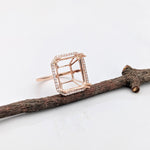 Statement Rings-Classic Pave Diamond Halo Ring Setting in 14K Solid Gold | Emerald Cut 14x10 15x11 16x12 18x13 | Radiant Cut | Statement Ring | Customizable - NNJGemstones