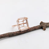 Statement Rings-Classic Pave Diamond Halo Ring Setting in 14K Solid Gold | Emerald Cut 14x10 15x11 16x12 18x13 | Radiant Cut | Statement Ring | Customizable - NNJGemstones