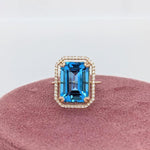 Statement Rings-Classic Pave Diamond Halo Ring Setting in 14K Solid Gold | Emerald Cut 14x10 15x11 16x12 18x13 | Radiant Cut | Statement Ring | Customizable - NNJGemstones