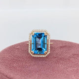 Statement Rings-Classic Pave Diamond Halo Ring Setting in 14K Solid Gold | Emerald Cut 14x10 15x11 16x12 18x13 | Radiant Cut | Statement Ring | Customizable - NNJGemstones