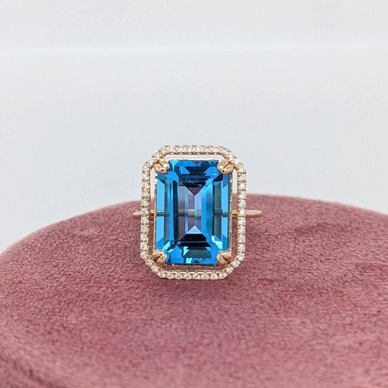 Statement Rings-Classic Pave Diamond Halo Ring Setting in 14K Solid Gold | Emerald Cut 14x10 15x11 16x12 18x13 | Radiant Cut | Statement Ring | Customizable - NNJGemstones