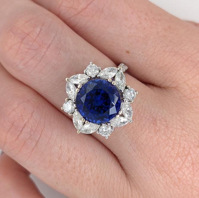 Statement Rings-Vintage Snowflake Ring Setting W Marquise & Round Diamond Accents in 14K Solid Gold | Round Shape 5mm 6mm 7mm 8mm 9mm 10mm | Customizable - NNJGemstones