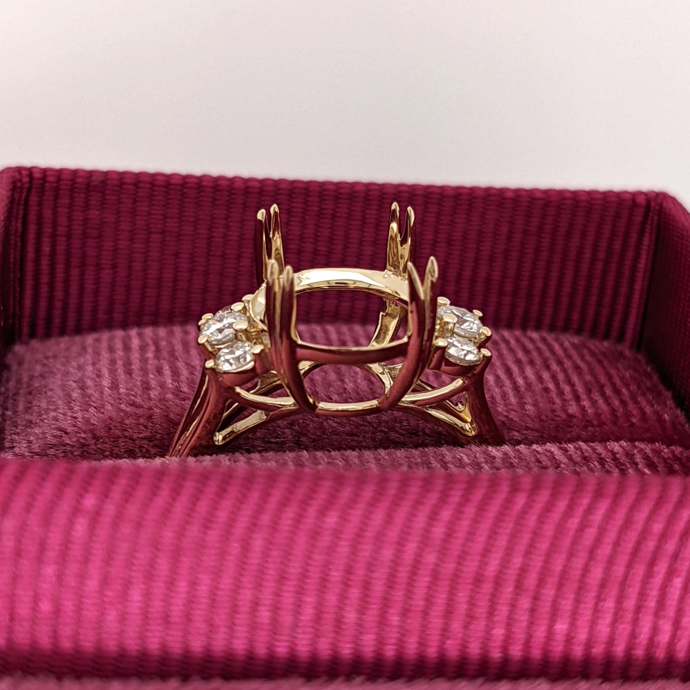 Statement Rings-Statement Trio Diamond Accent Ring Setting in 14K Solid Gold | Oval 10x8 11x9 12x10 | Gemstone Ring | Split Shank | Wide Band | Customizable - NNJGemstones