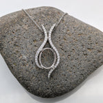 Pendants-Oval Pendant Setting W Asymmetrical Pave Diamond Halo in 14K Solid Gold I 7x5 8x6 9x7 10x8 11x9 12x10 | Gemstone Setting | Customizable - NNJGemstones