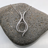 Pendants-Oval Pendant Setting W Asymmetrical Pave Diamond Halo in 14K Solid Gold I 7x5 8x6 9x7 10x8 11x9 12x10 | Gemstone Setting | Customizable - NNJGemstones