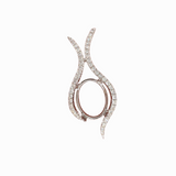 Oval Pendant Setting W Asymmetrical Pave Diamond Halo in 14K Solid Gold | Customizable