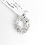 Pendants-Pretty Pendant Setting W Natural Diamond Halo in 14K Solid Gold | Oval Shape 9x7 10x8 11x9 12x10 | Gemstone Setting | Customizable - NNJGemstones