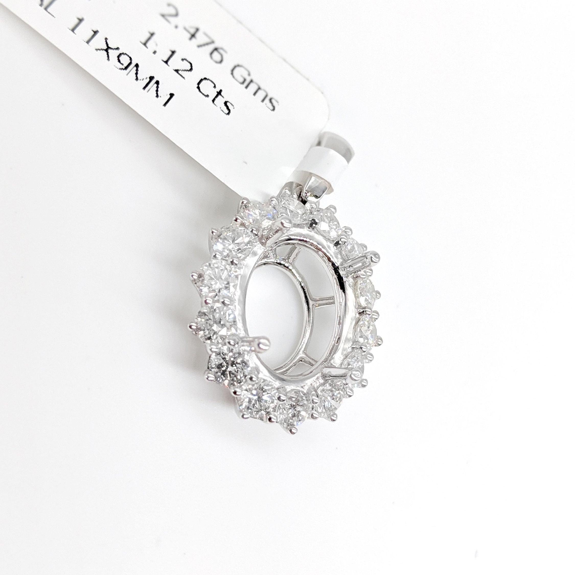 Pendants-Pretty Pendant Setting W Natural Diamond Halo in 14K Solid Gold | Oval Shape 9x7 10x8 11x9 12x10 | Gemstone Setting | Customizable - NNJGemstones