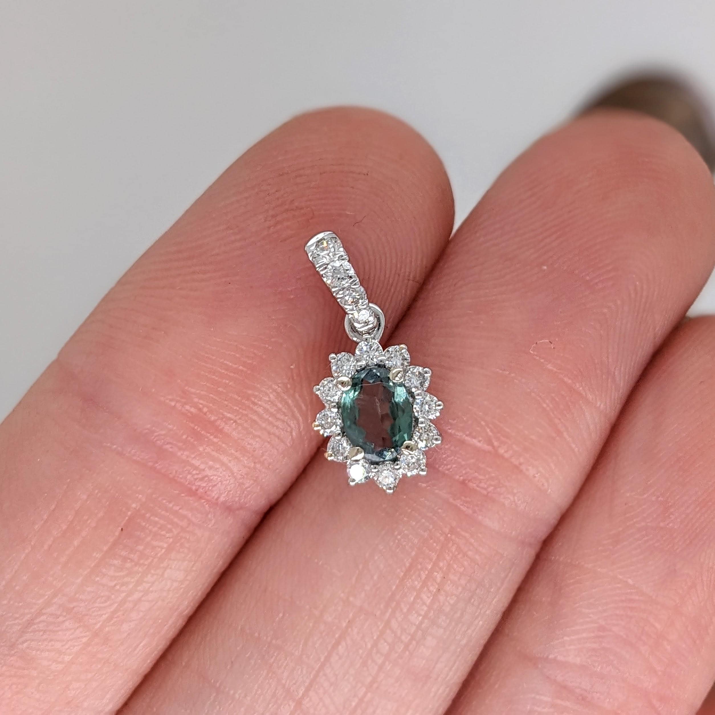 Pendants-Pretty Pendant Setting W Natural Diamond Halo in 14K Solid Gold | Oval Shape 9x7 10x8 11x9 12x10 | Gemstone Setting | Customizable - NNJGemstones