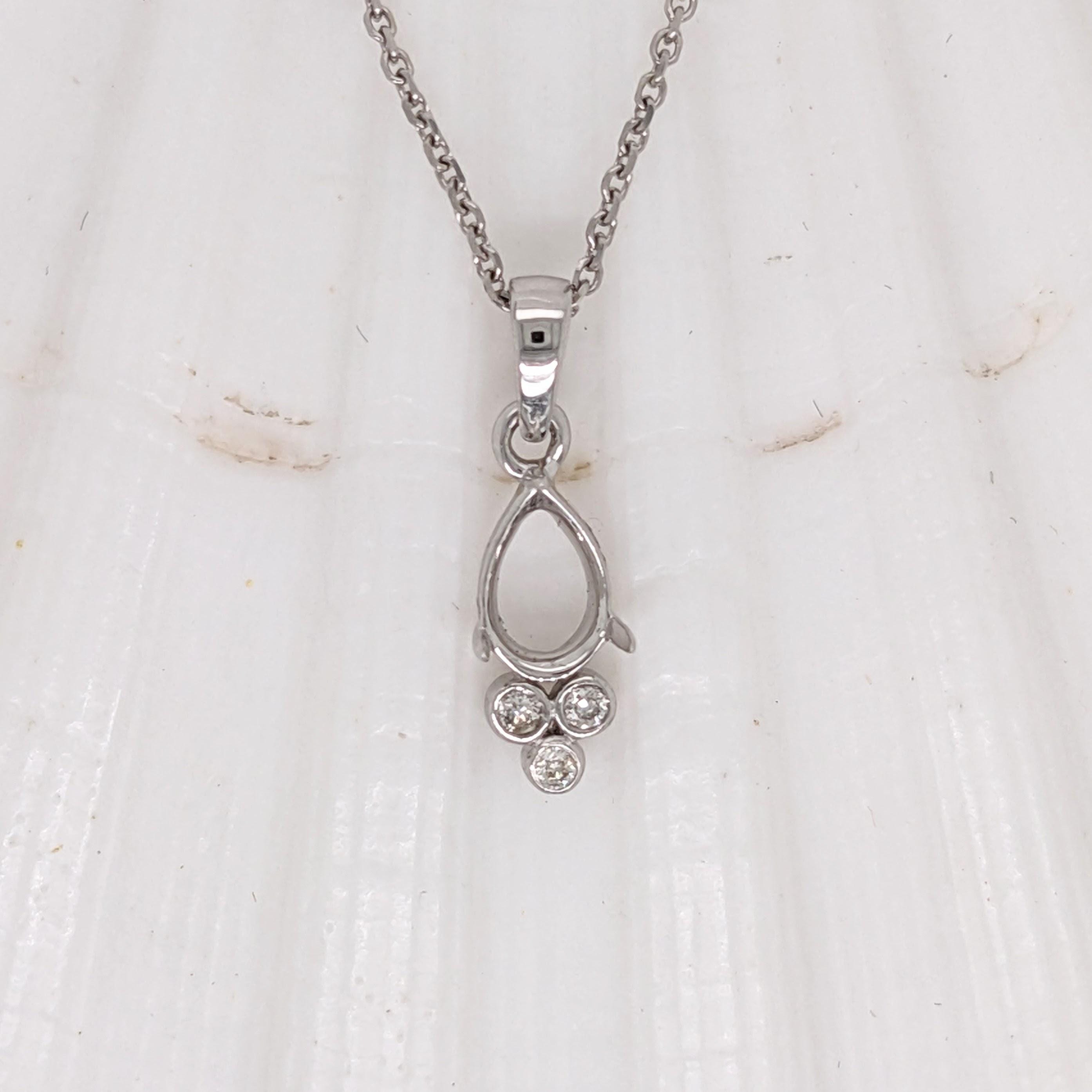 Pendants-Cute Minimalist Pendant Setting W Natural Diamond Accents in 14K Solid Gold | Pear Shape 5x3 6x4 7x5 8x6 | Dainty Jewelry | Customizable - NNJGemstones