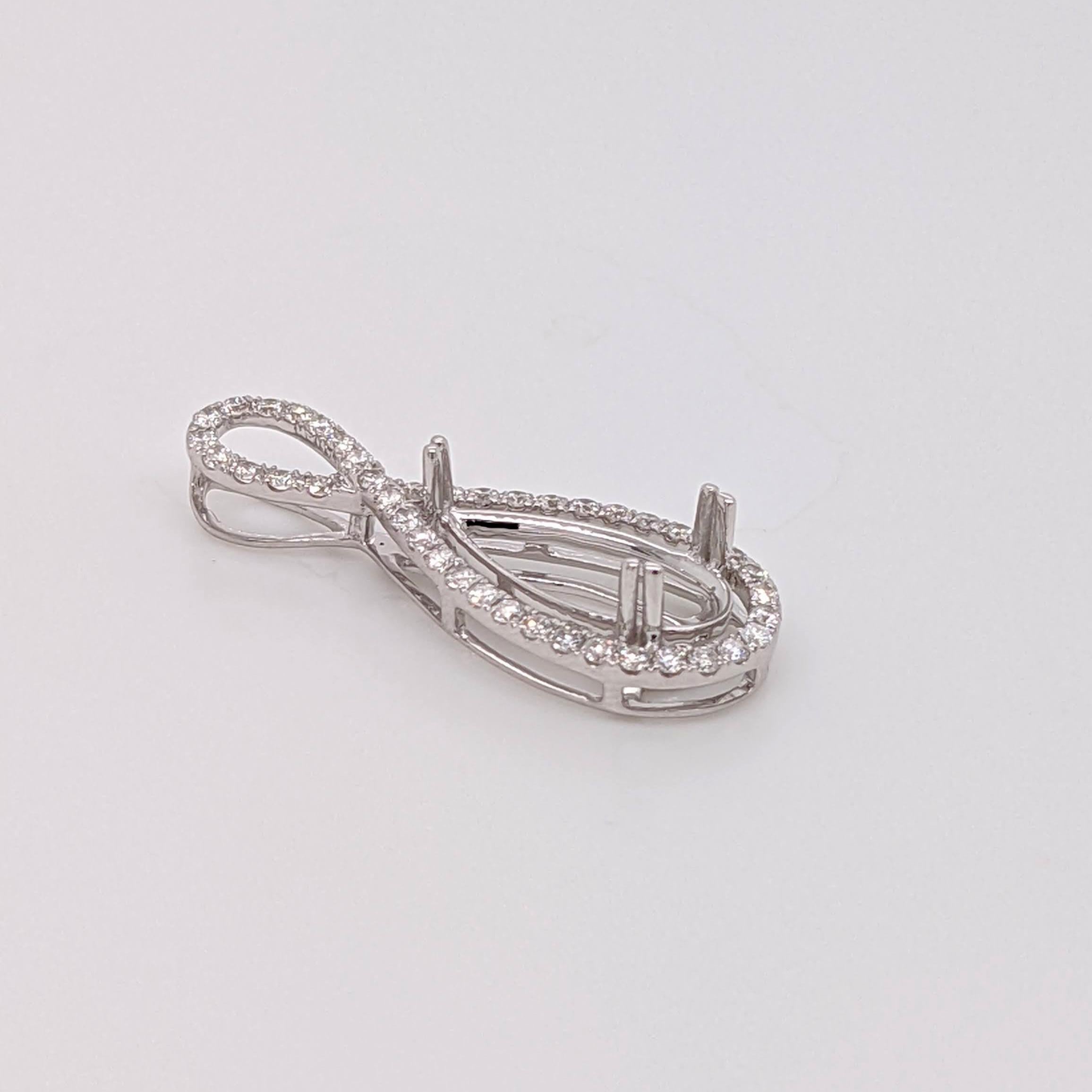 Pendants-Classic Pendant Setting with Natural Diamond Halo in 14K Solid Gold | Pear Shape 12.5x5mm | Gemstone Setting | Customizable - NNJGemstones