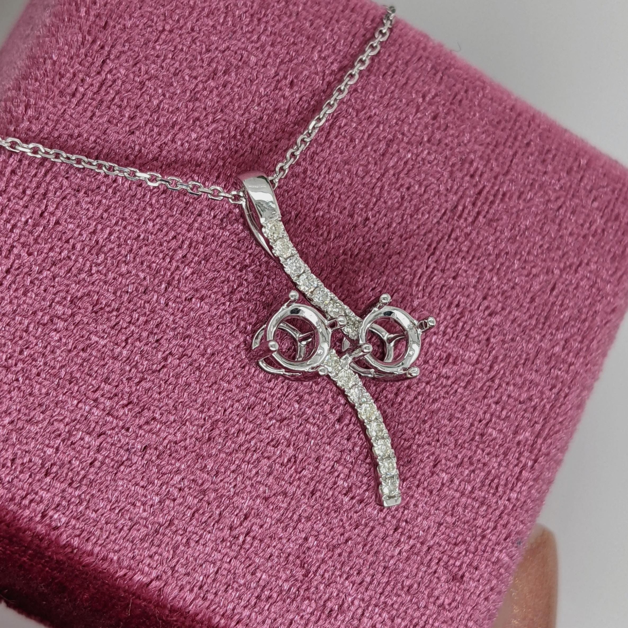 Pendants-Toi et Moi Diamond Pave Pendant Setting in 14K Solid Gold | Round Shape 4mm 4.5mm 5mm | Gemstone Setting | 2 stone Semi Mount | Customizable - NNJGemstones