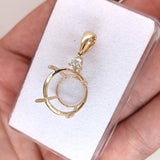 Pendants-Statement Pendant Setting W Natural Diamond Accent in 14K Solid Gold | Round Shape 15mm 15.5mm 16mm | Large Gemstone Setting | Customizable - NNJGemstones