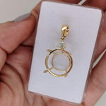 Pendants-Statement Pendant Setting W Natural Diamond Accent in 14K Solid Gold | Round Shape 15mm 15.5mm 16mm | Large Gemstone Setting | Customizable - NNJGemstones
