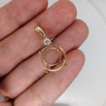 Pendants-Statement Pendant Setting W Natural Diamond Accent in 14K Solid Gold | Round Shape 15mm 15.5mm 16mm | Large Gemstone Setting | Customizable - NNJGemstones