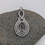 Pendants-Double Diamond Pave Halo Pendant Setting in 14K Solid Gold | Oval Shape 12x10 13x11 14x12 | Art Deco | Statement Necklace | Customizable - NNJGemstones