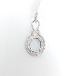 Pendants-Double Diamond Pave Halo Pendant Setting in 14K Solid Gold | Oval Shape 12x10 13x11 14x12 | Art Deco | Statement Necklace | Customizable - NNJGemstones