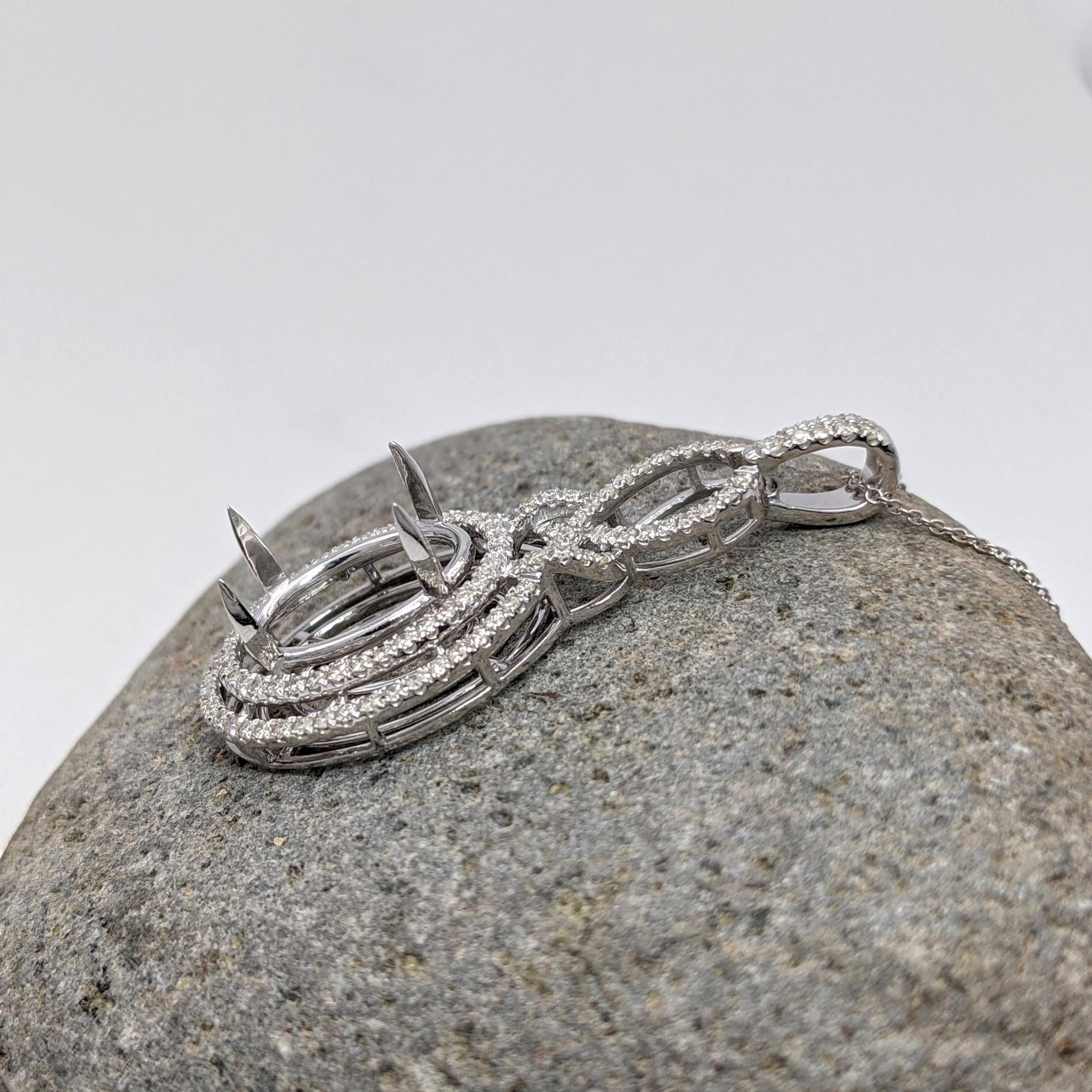 Pendants-Double Diamond Pave Halo Pendant Setting in 14K Solid Gold | Oval Shape 12x10 13x11 14x12 | Art Deco | Statement Necklace | Customizable - NNJGemstones