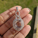 Pendants-Double Diamond Pave Halo Pendant Setting in 14K Solid Gold | Oval Shape 12x10 13x11 14x12 | Art Deco | Statement Necklace | Customizable - NNJGemstones
