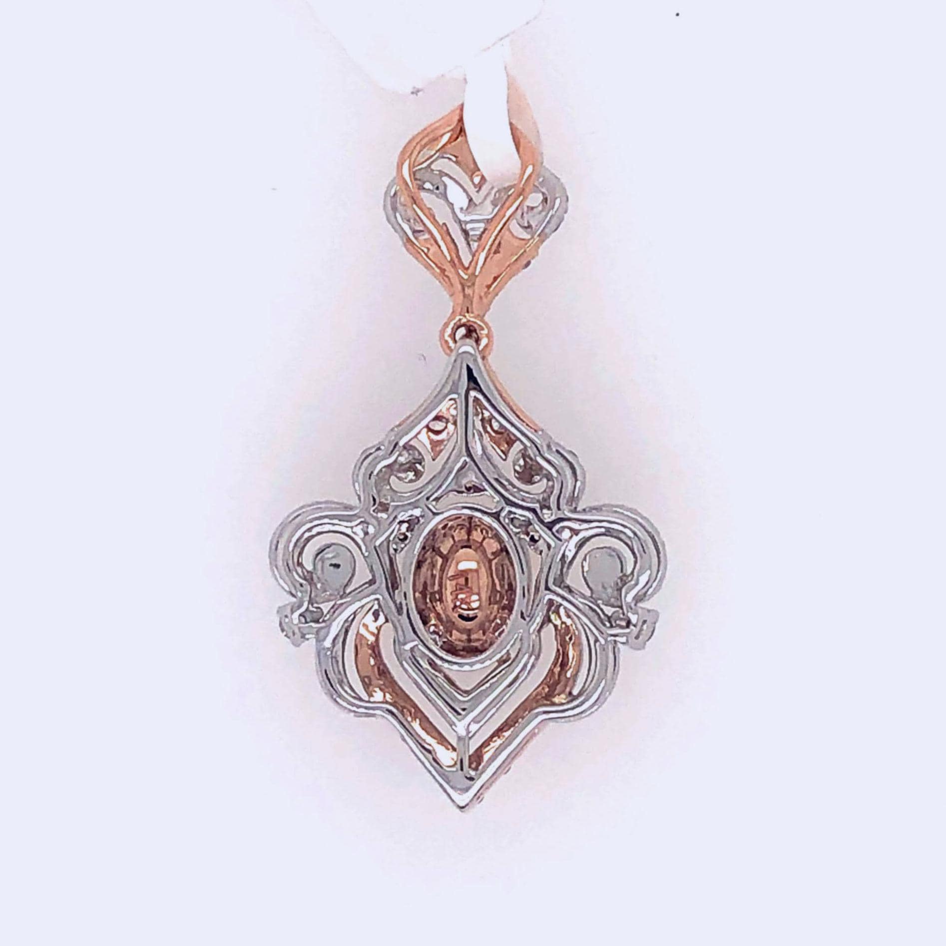 Pendants-Edwardian Filigree Pendant Setting W Diamond Accents in 14K Solid Gold | Oval 7x5 7.5x5.5 8x6 | Ornate Vintage Pendant Design | Customizable - NNJGemstones