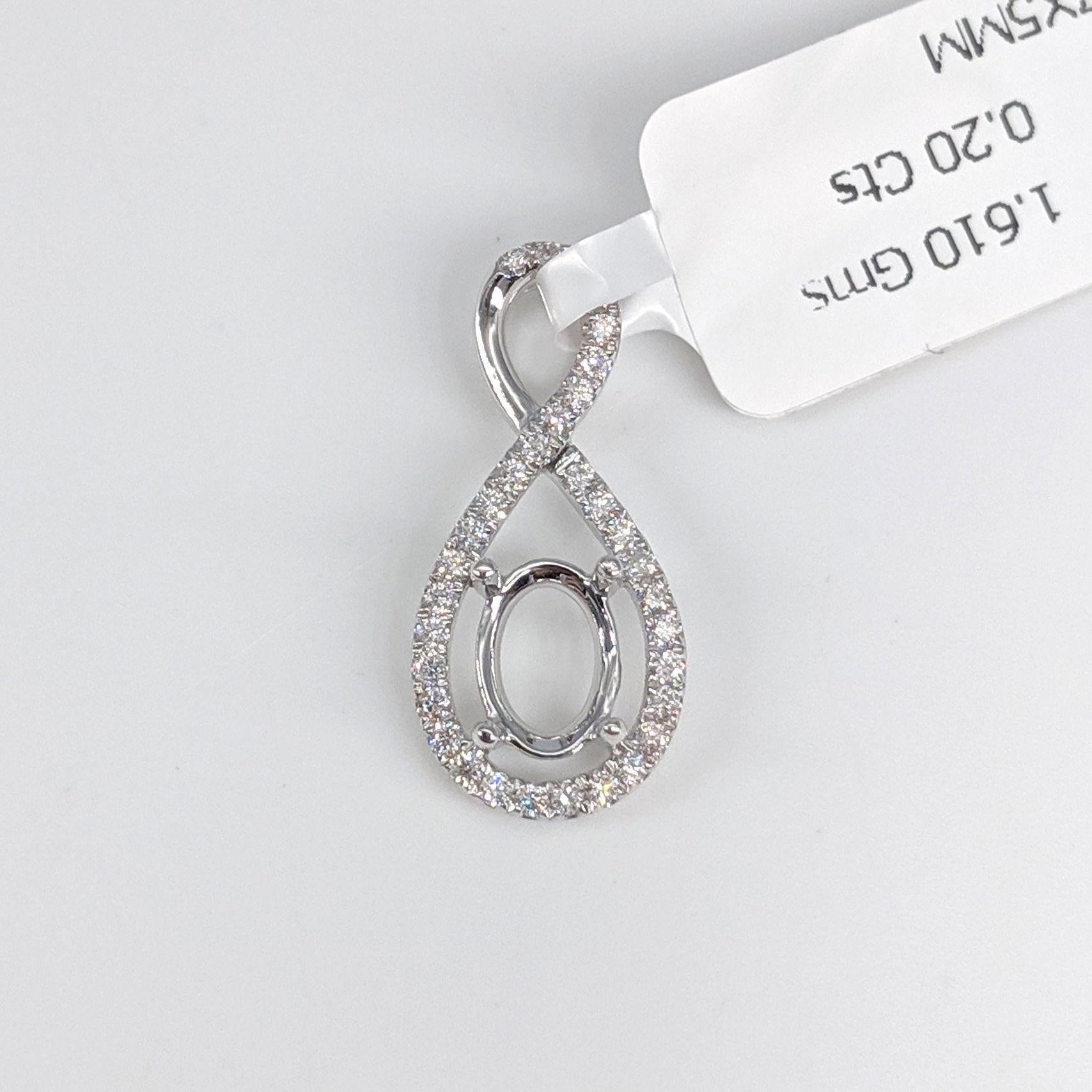 Pendants-Infinity Loop Design Pendant Setting W Natural Diamond Accents in 14K Solid Gold | Oval 7x5 8x6 9x7 12x10 | Gemstone Setting | Customizable - NNJGemstones