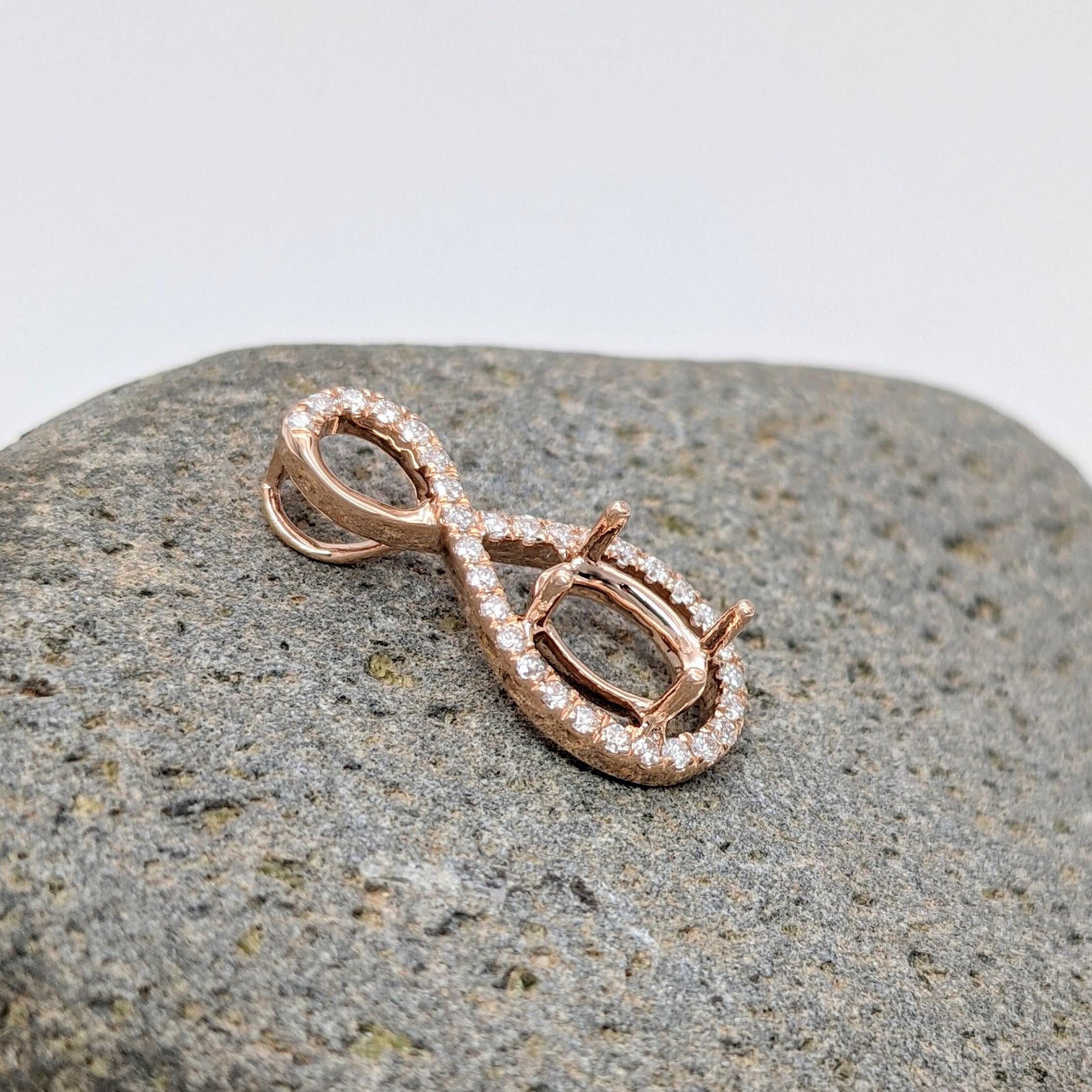 Pendants-Infinity Loop Design Pendant Setting W Natural Diamond Accents in 14K Solid Gold | Oval 7x5 8x6 9x7 12x10 | Gemstone Setting | Customizable - NNJGemstones