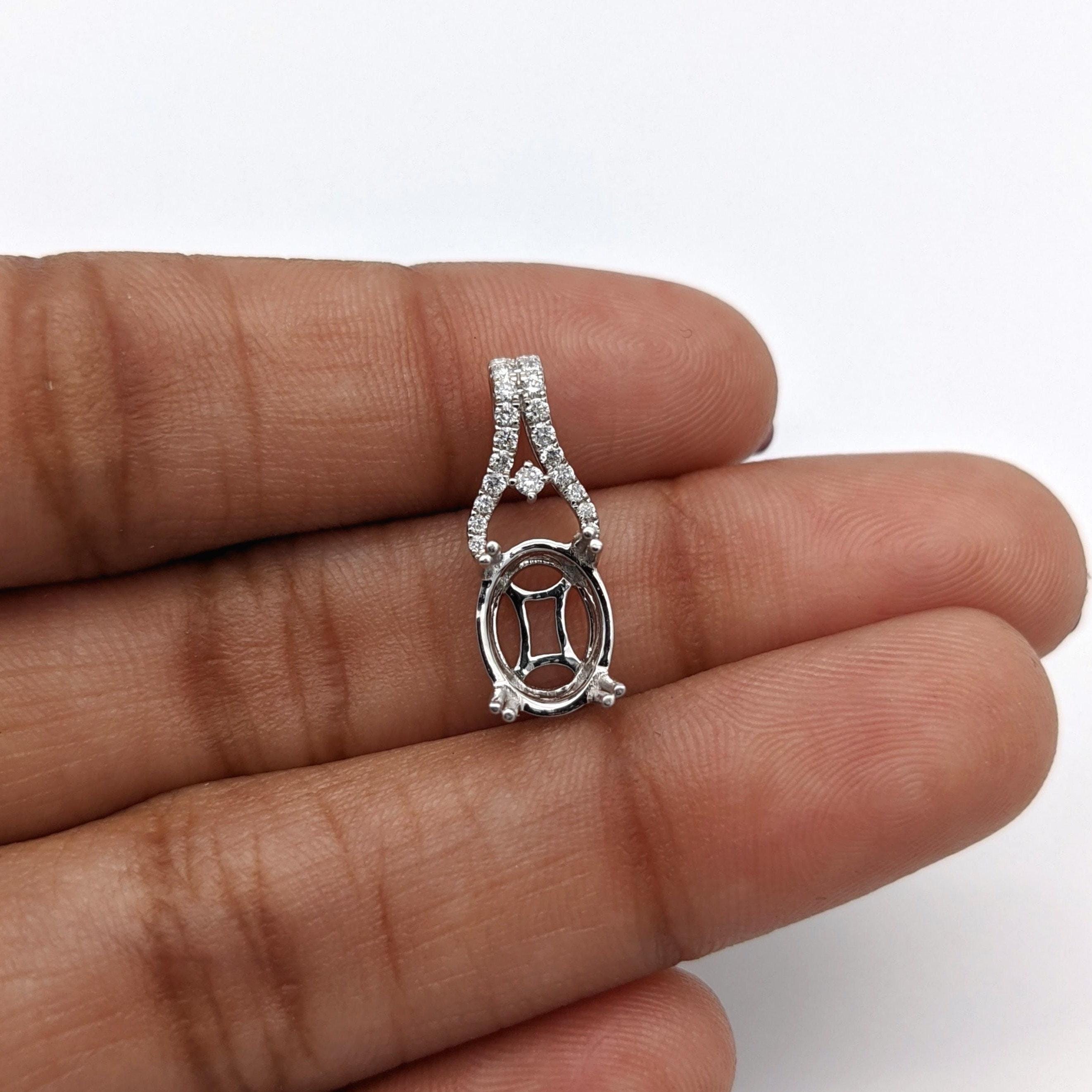 Pendants-Lovely Pendant Setting W Natural Diamond Bail in 14K Solid Gold | Oval Shape 8x6 9x7 10x8 | Gemstone Pendant | Dainty Jewelry | Customizable - NNJGemstones