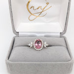 Statement Rings-Leaf Themed Accent Ring Setting W Natural Diamond Halo in 14K Solid Gold | Oval 7x5 8x6 9x7 | Gemstone Ring | Engagement Ring | Customizable - NNJGemstones