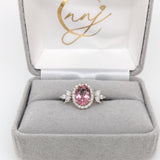 Statement Rings-Leaf Themed Accent Ring Setting W Natural Diamond Halo in 14K Solid Gold | Oval 7x5 8x6 9x7 | Gemstone Ring | Engagement Ring | Customizable - NNJGemstones