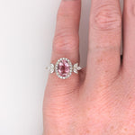 Statement Rings-Leaf Themed Accent Ring Setting W Natural Diamond Halo in 14K Solid Gold | Oval 7x5 8x6 9x7 | Gemstone Ring | Engagement Ring | Customizable - NNJGemstones