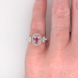 Statement Rings-Leaf Themed Accent Ring Setting W Natural Diamond Halo in 14K Solid Gold | Oval 7x5 8x6 9x7 | Gemstone Ring | Engagement Ring | Customizable - NNJGemstones