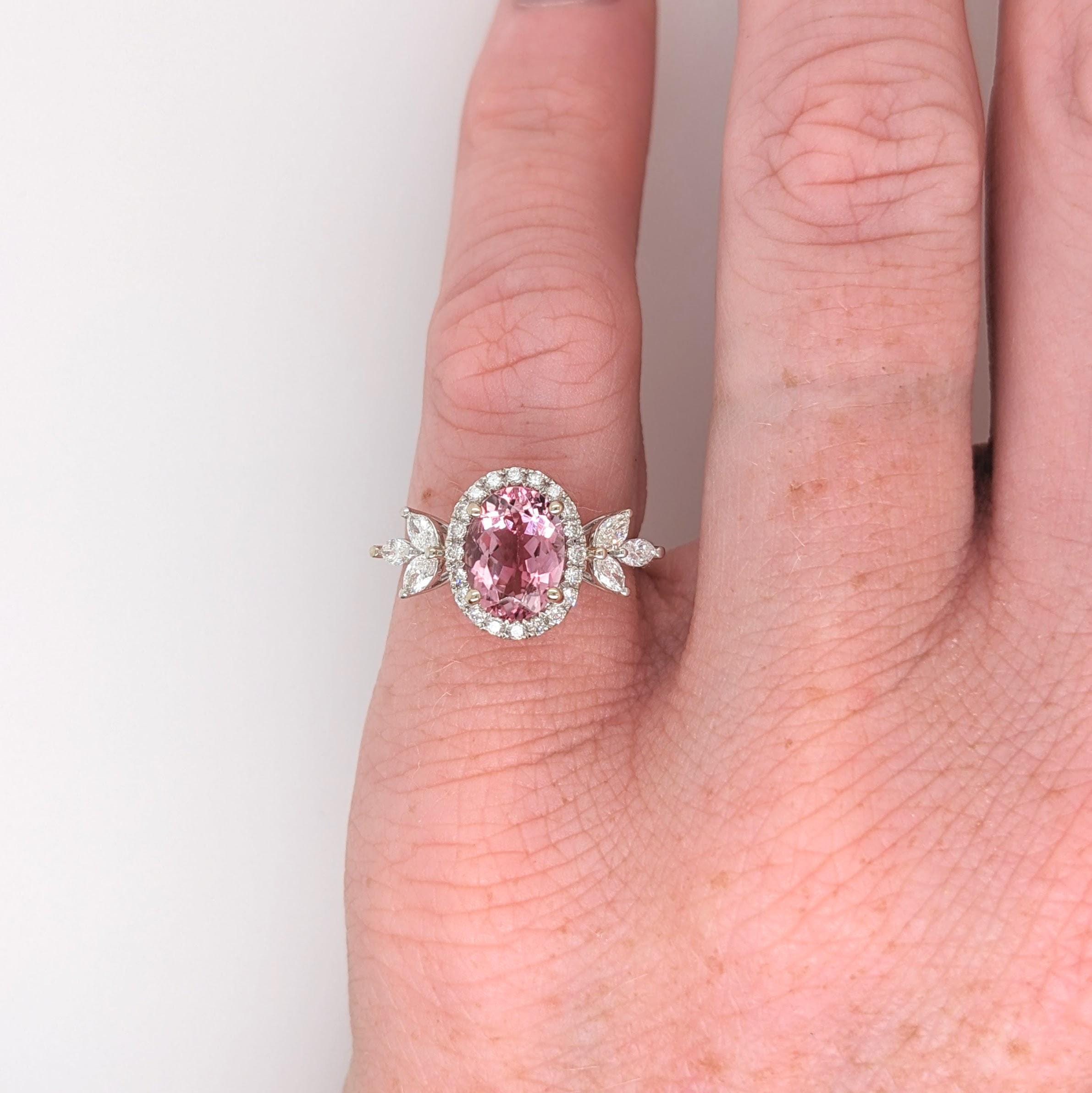 Statement Rings-Leaf Themed Accent Ring Setting W Natural Diamond Halo in 14K Solid Gold | Oval 7x5 8x6 9x7 | Gemstone Ring | Engagement Ring | Customizable - NNJGemstones