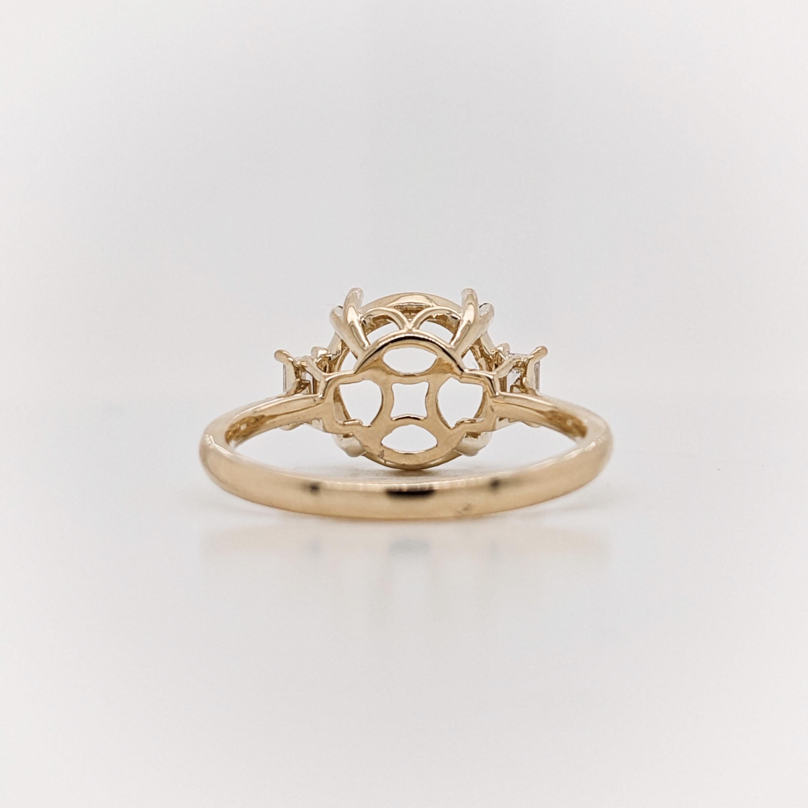 Statement Rings-Dainty Round Ring Setting w Natural Baguette Diamonds in 14K Solid Gold | Brilliant 6.5mm 7mm 8mm 9mm 10mm 12mm 14mm | Customizable - NNJGemstones