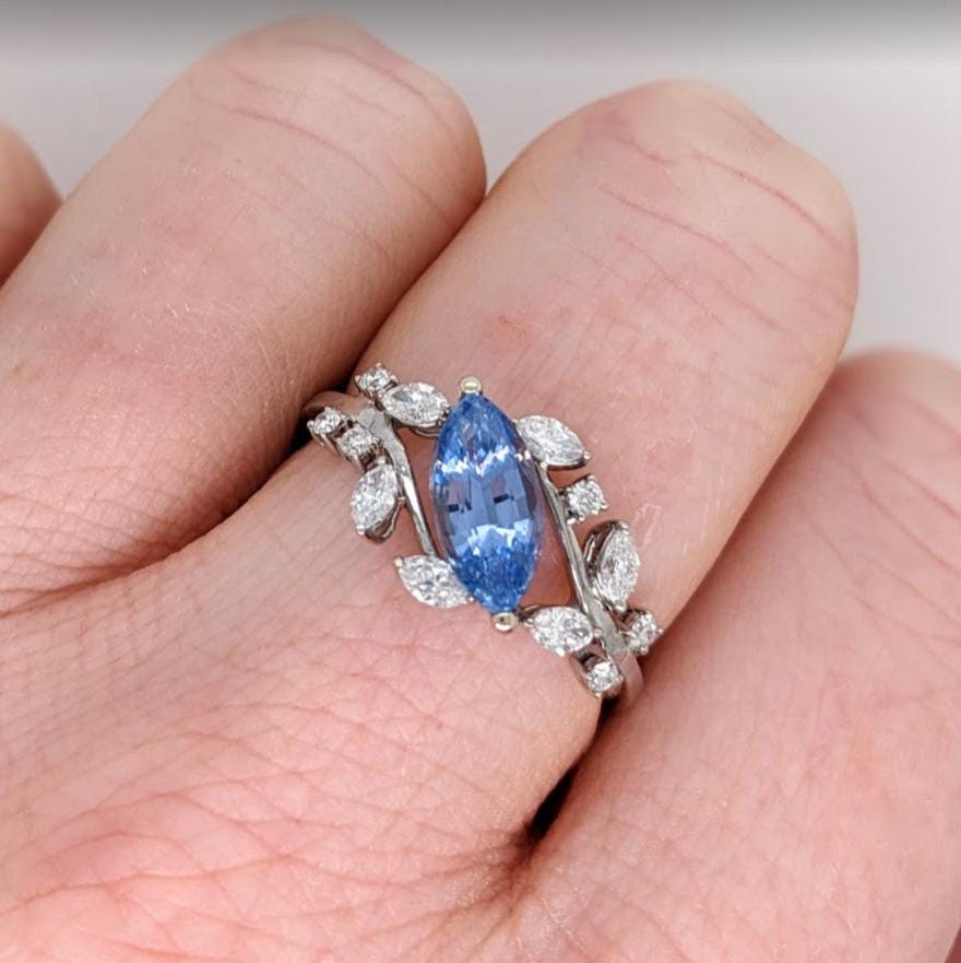 Statement Rings-Nature Inspired Leaf Vine Ring Setting w Natural Diamond Accents in 14K Solid Gold | Marquise 8x4 10x5 12x6 | Bypass Ring | Customizable - NNJGemstones