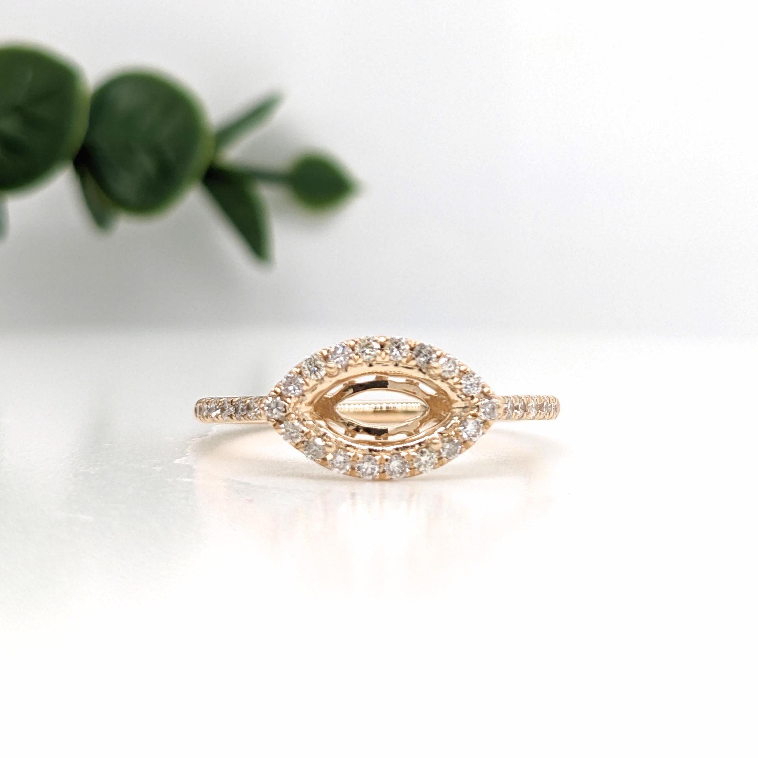 Statement Rings-East West Classic Diamond Halo Ring Setting in 14k Gold | Marquise 9x4.5mm | Gemstone Mount | Anniversary Ring | Customizable - NNJGemstones